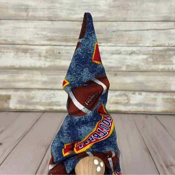Football Game Gnome Vintage Football Print Fabric Blue Brown Faux Fur Man Cave - Picture 5 of 11